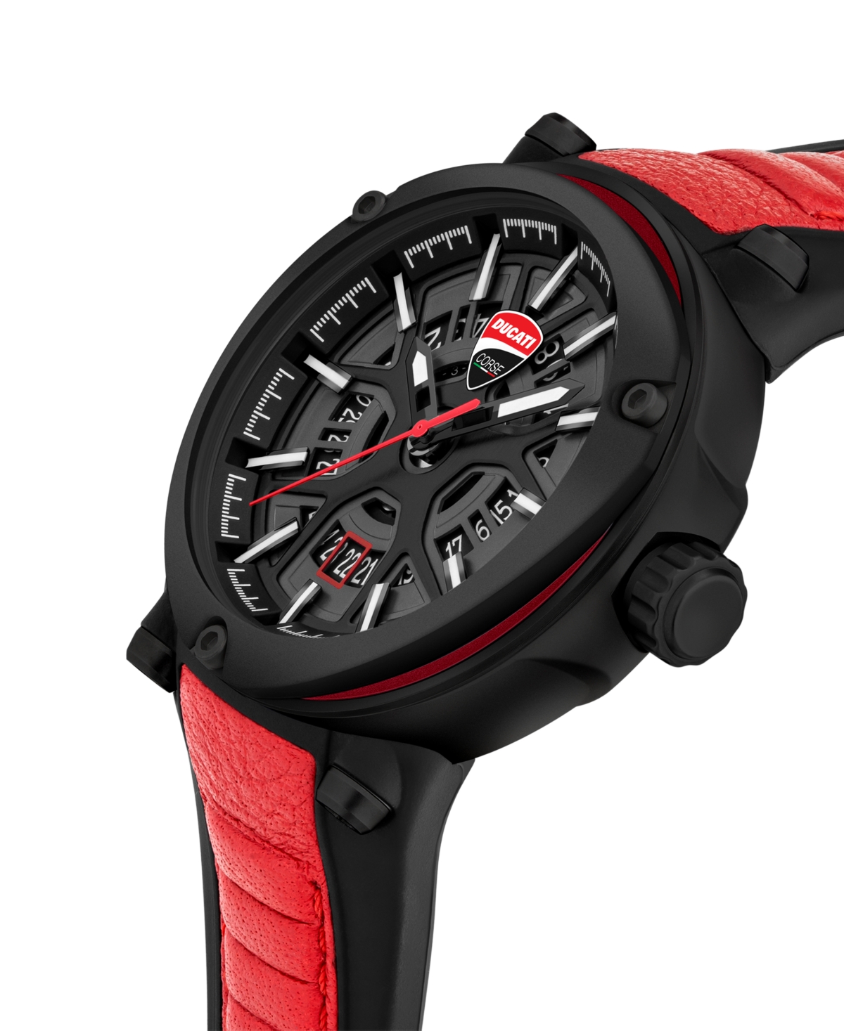 Shop Ducati Corse Men's Quartz Red Genuine Leather Watch 49mm