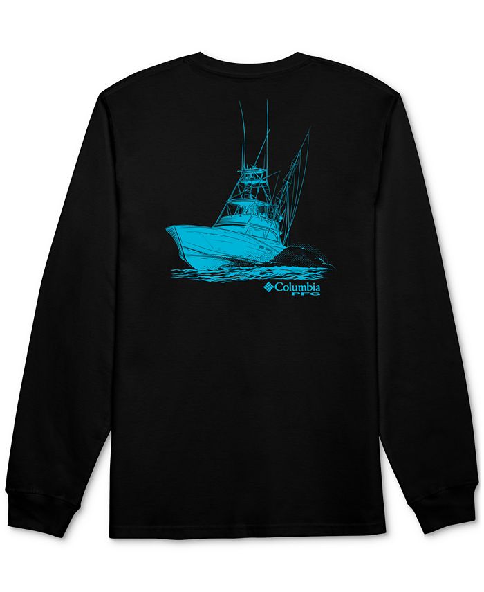 Columbia Men's Zoom PFG Boat Sketch Logo Graphic Long-Sleeve T-Shirt - White - Size XL