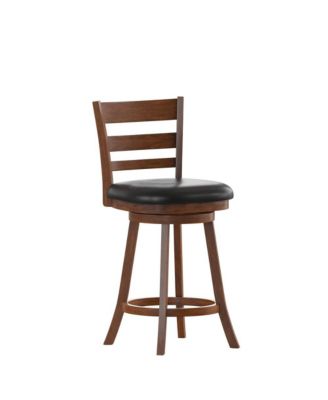 Silla 24" Classic Wooden Ladderback Swivel Counter Height Stool With Upholstered Padded Seat And Integrated Footrest
