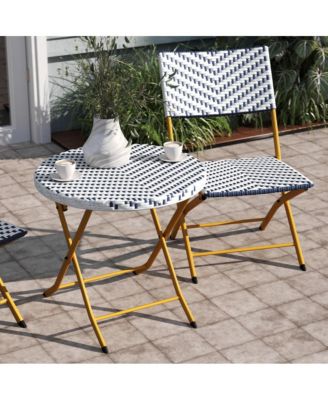 3-Piece Folding Bistro Set with PE Rattan and Metal Frames for Indoor and Outdoor Use