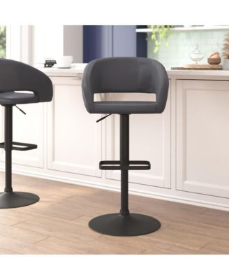 Shae Contemporary Upholstered Adjustable Height Barstool With Rounded, Cutout Mid-Back And Pedestal Base