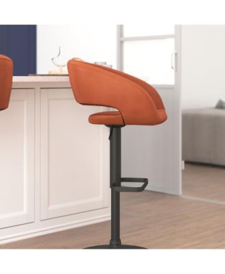 Shae Contemporary Upholstered Adjustable Height Barstool With Rounded, Cutout Mid-Back And Pedestal Base