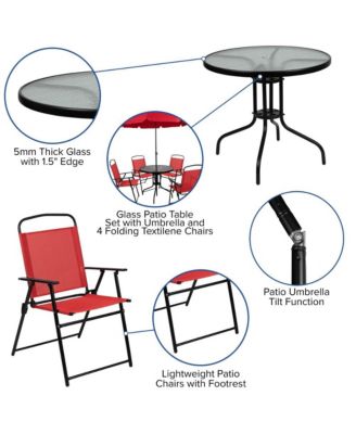 6 Piece Patio Garden Set With Table, Umbrella And 4 Folding Chairs
