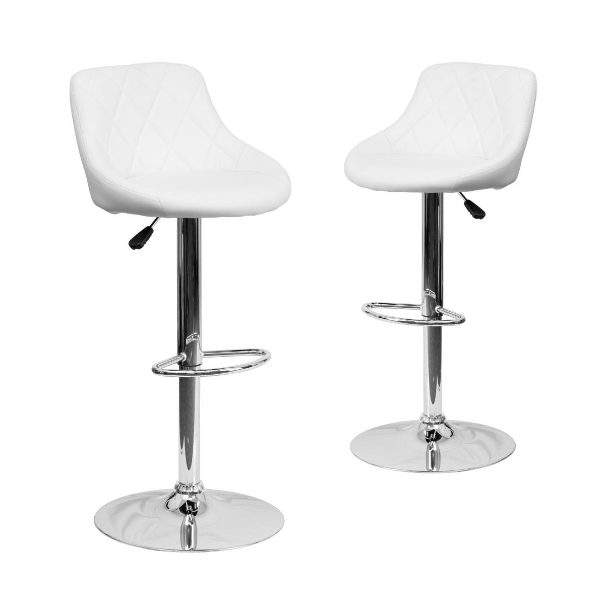 2 Pack Contemporary Vinyl Bucket Seat Adjustable Height Barstool With Diamond Pattern Back And Chrome Base