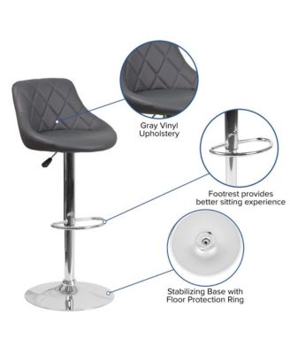 2 Pack Contemporary Vinyl Bucket Seat Adjustable Height Barstool With Diamond Pattern Back And Chrome Base