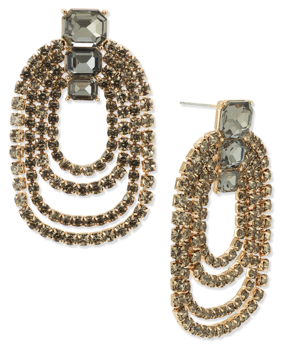 Inc International Concepts Crystal Multi-row Drop Earrings, Created For Macy's In Black