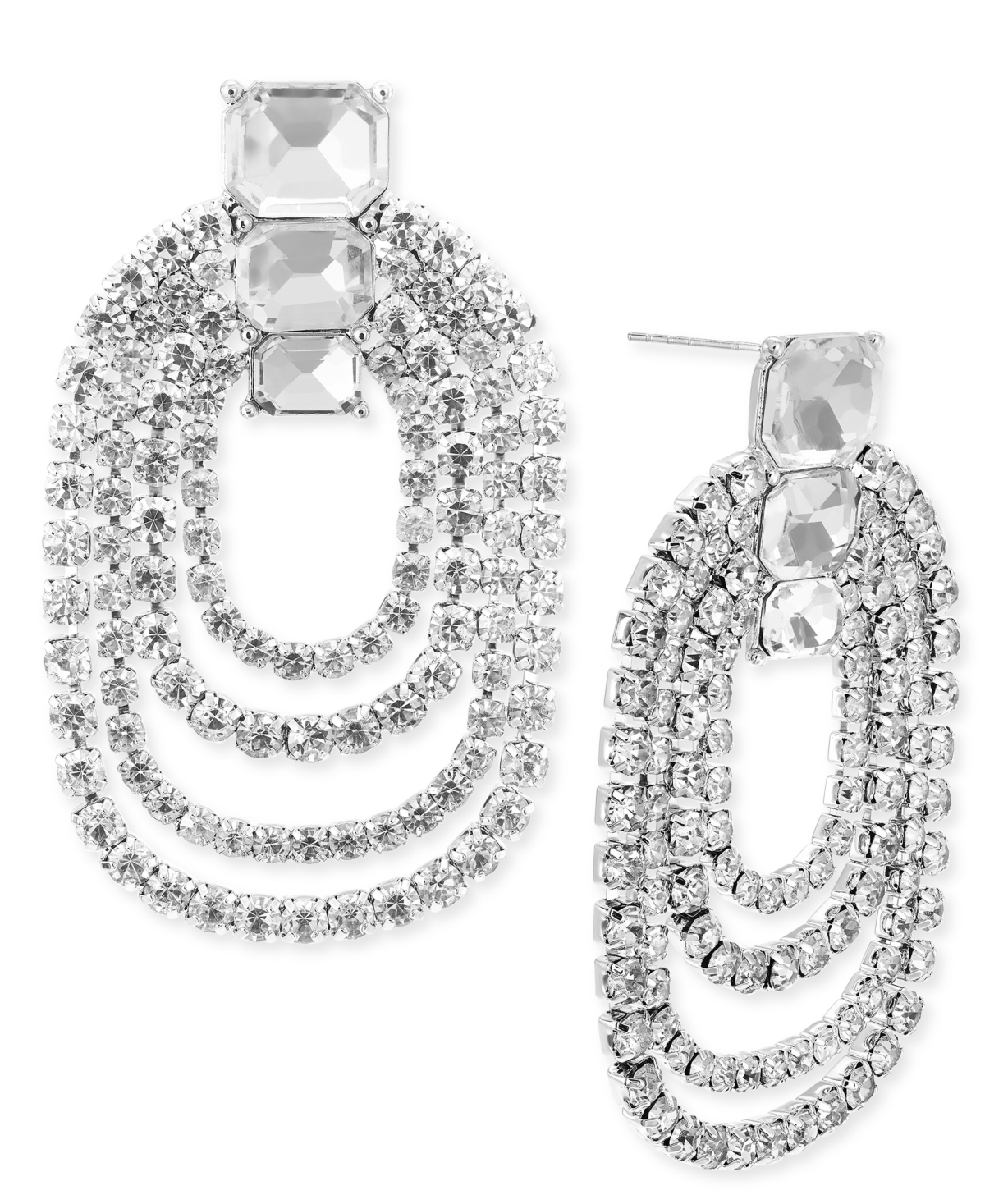 Inc International Concepts Crystal Multi-row Drop Earrings, Created For Macy's In Silver