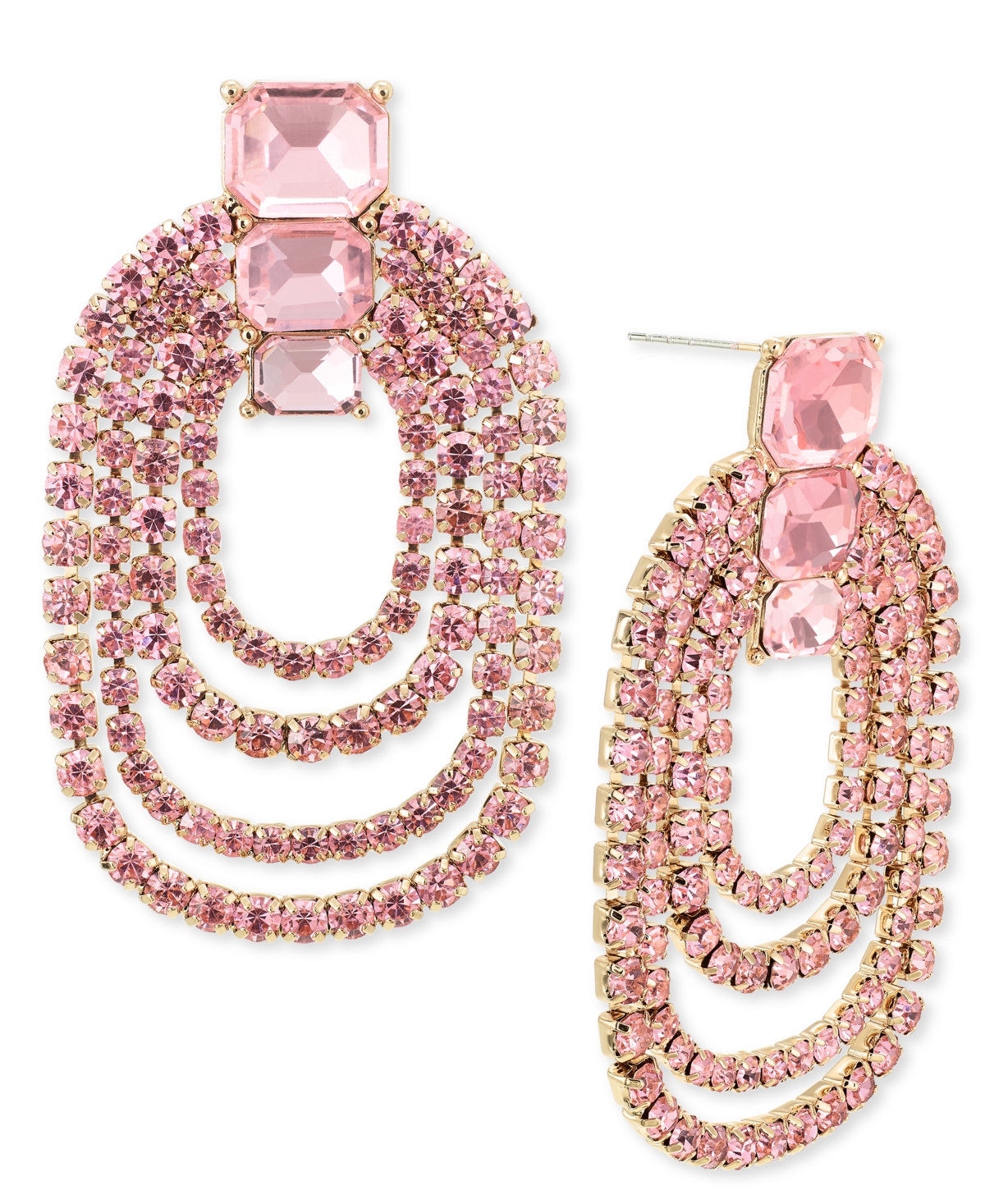 Inc International Concepts Crystal Multi-row Drop Earrings, Created For Macy's In Pink