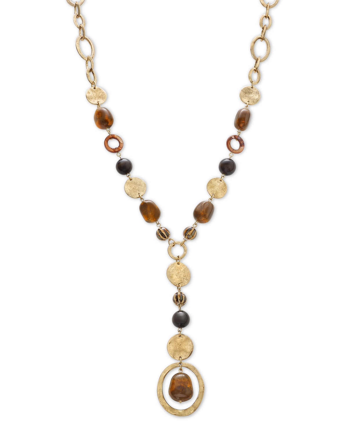 Style & Co Mixed Stone Long Lariat Necklace, 30" + 3" Extender, Created For Macy's In Brown