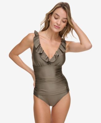 【Acka.】docking frill one-piece Women's Uglies Hideout V-Back One Piece Swimsuit : 0510HO