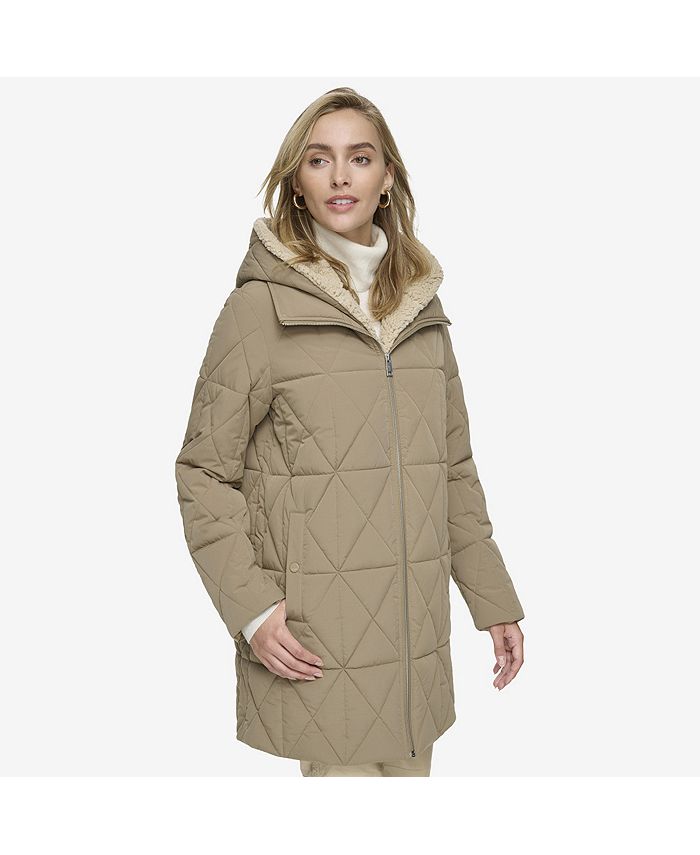 Andrew Marc Islee Quilted Womens's Puffer Coat With Popcorn Sherpa ...
