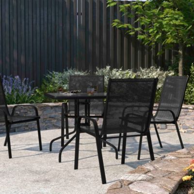 Set Of 4 Manado Series Metal Stacking Patio Chairs With Flex Comfort Material