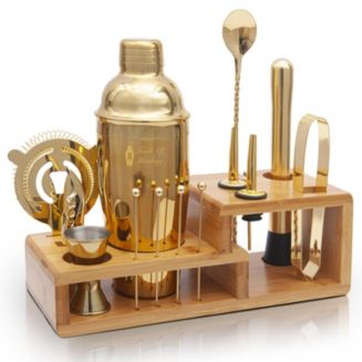 Touch of Mixology Premium 14 Piece Stainless Steel Bartender Kit with Bamboo Stand (Gold) - Macy's