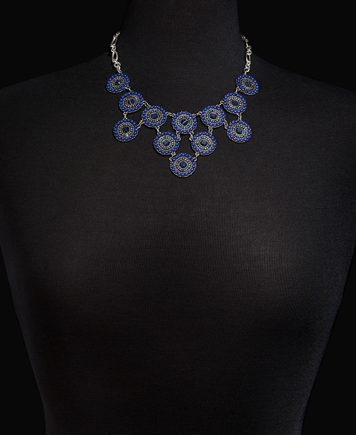 Shop Style & Co Beaded Circle Statement Necklace, 17" + 3" Extender, Created For Macy's In Blue