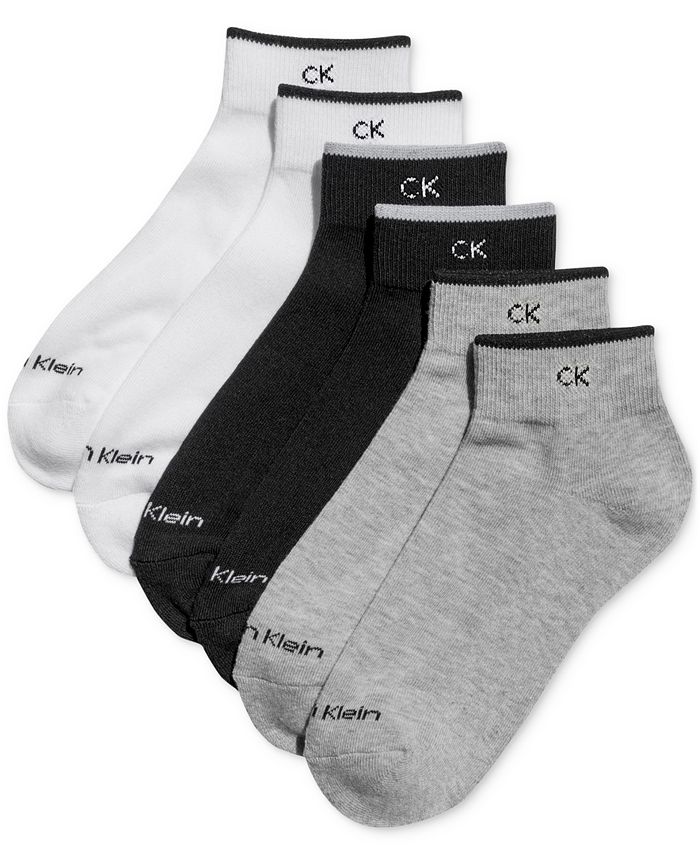 Calvin Klein Women's 6-Pk. Solid Cushion Quarter Socks - Macy's