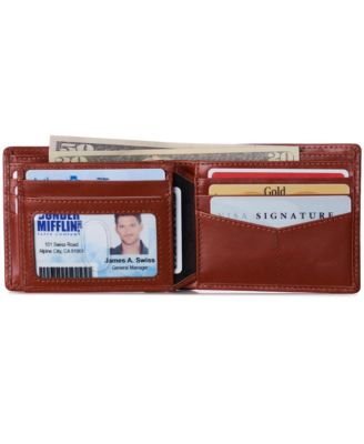 Mens Commuter RFID Bifold Wallet 2 ID Windows Divided Bill Section