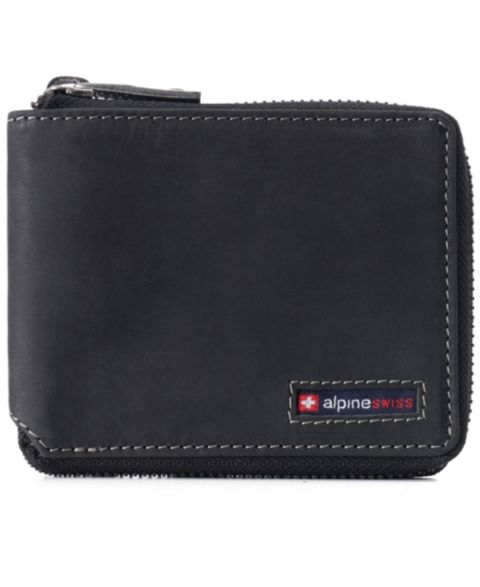 Alpine Swiss Men's Logan Zipper Bifold Wallet | All-Around Zip Closure | 13 Card Slots 2 Bill Sections | RFID Protected Premium Leather | Gift Box