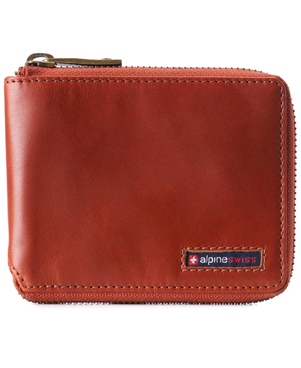 Unisex Rfid Safe Zipper Wallet Genuine Leather Zip Around Bifold - Tan