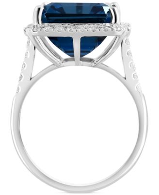 EFFY&reg; Blue Topaz (10-3/4 ct. t.w.) & Diamond (3/8  ct. t.w.) Halo Ring in 14k White Gold 