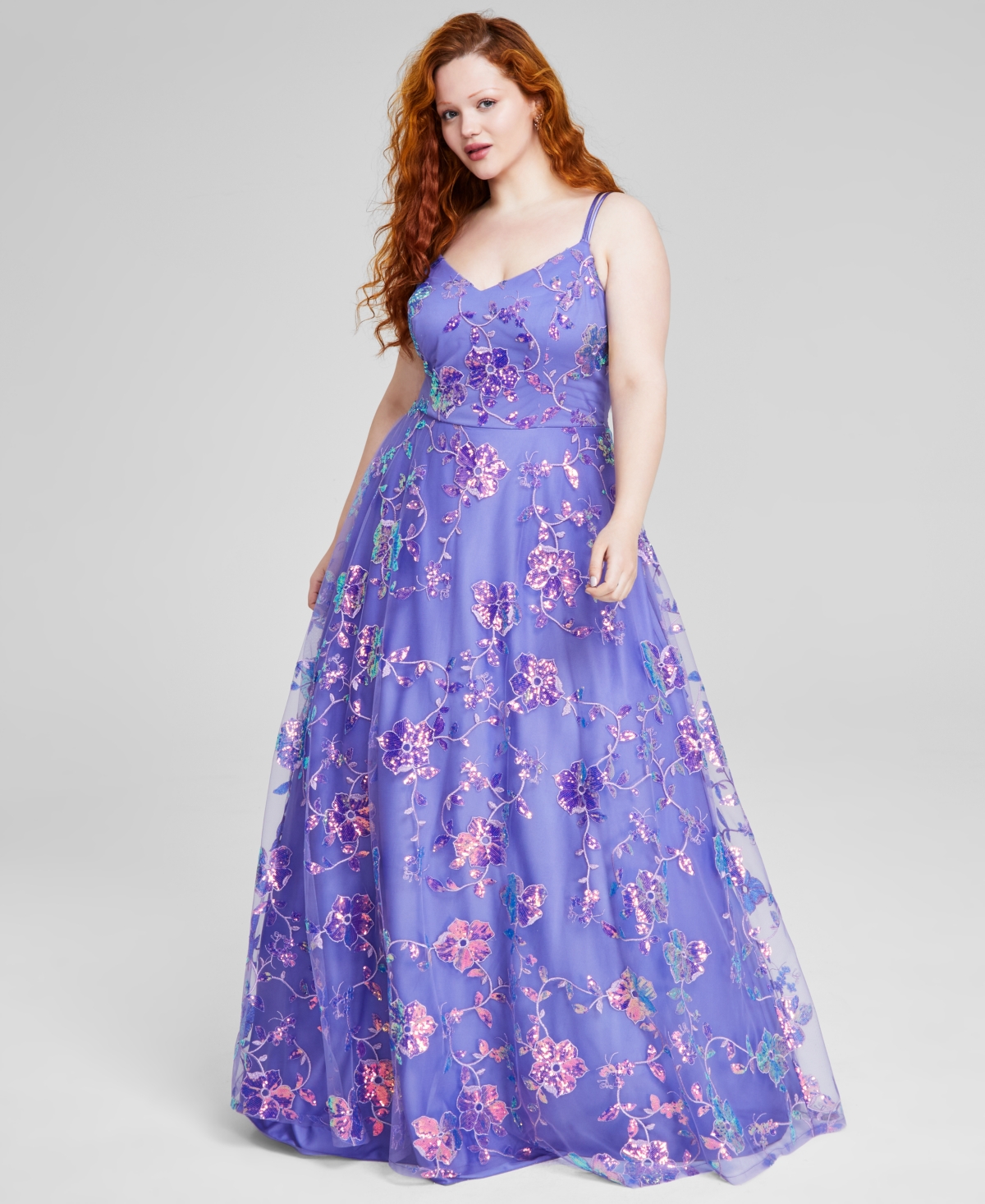 Trendy Plus Size Sequined Embroidered Ball Gown, Created for Macy's - Lavender
