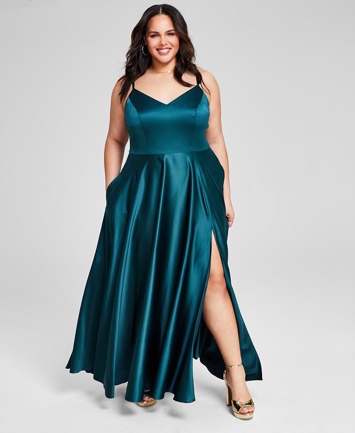B Darlin Trendy Plus Size Satin Sleeveless Gown - Macy's