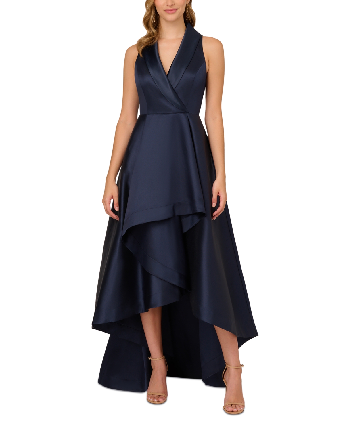 Shop Adrianna Papell Petite High-low Mikado Tuxedo Gown In Midnight
