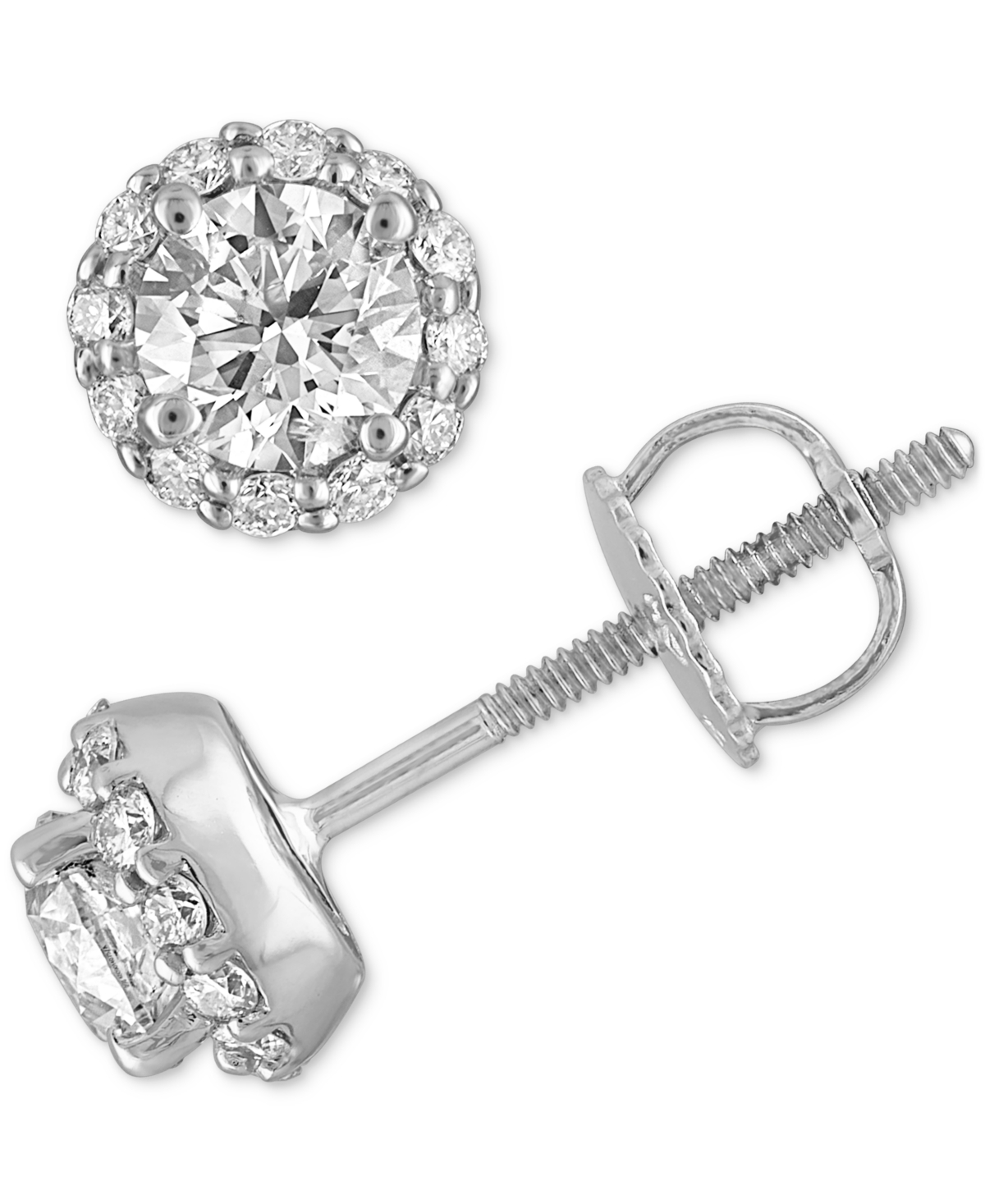 Certified Diamond Halo Stud Earrings (1 ct. t.w.) in 14k White Gold Featuring Diamonds from De Beers Code of Origin, Created for Macy's - Whit