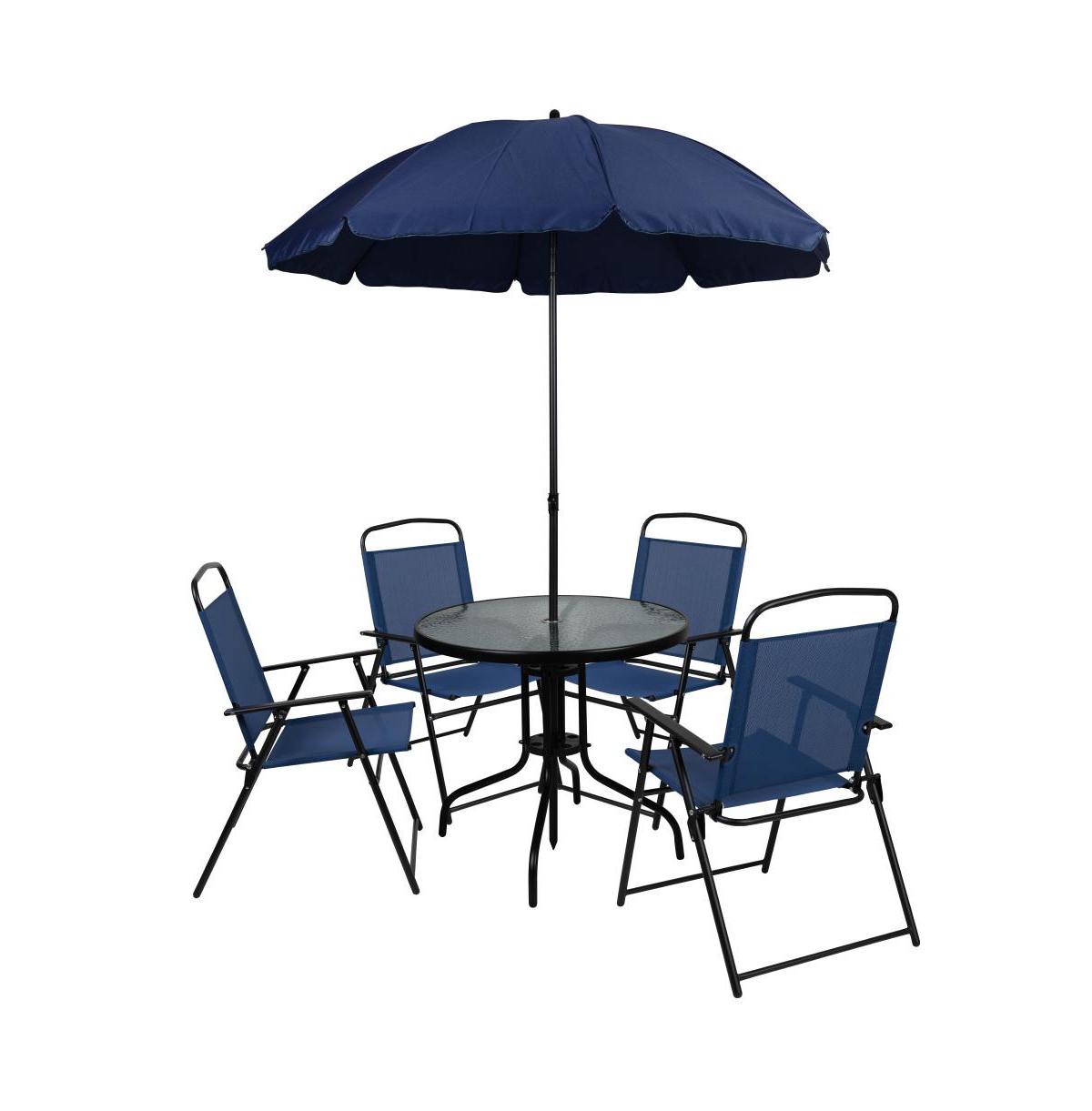 6 Piece Patio Garden Set With Table, Umbrella And 4 Folding Chairs