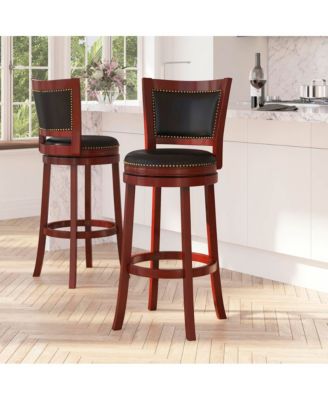 Amara Series Wooden Stool With Open Panel Back With Accent And Seat