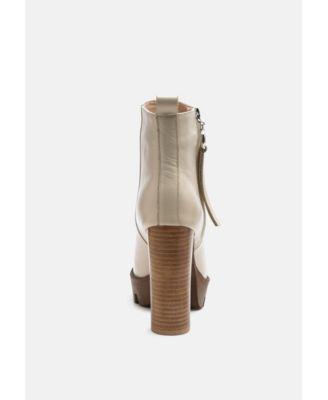 MISTRESS High Block Heeled Chunky Leather Boot in Beige