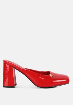 NEOPLAST Womens Patent PU Block Heeled Mules