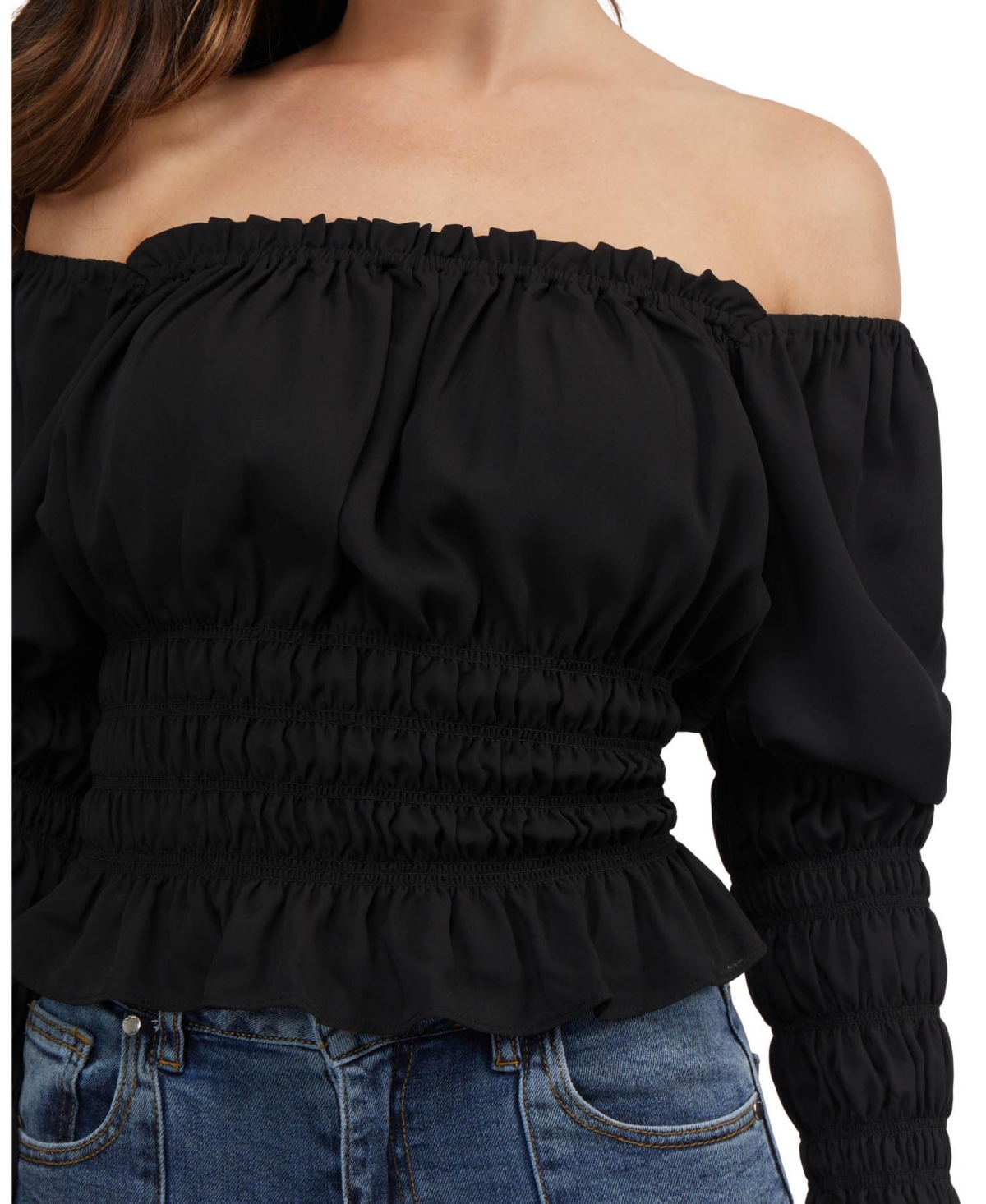 Bebe Women's Smocked Body & Sleeve Top
