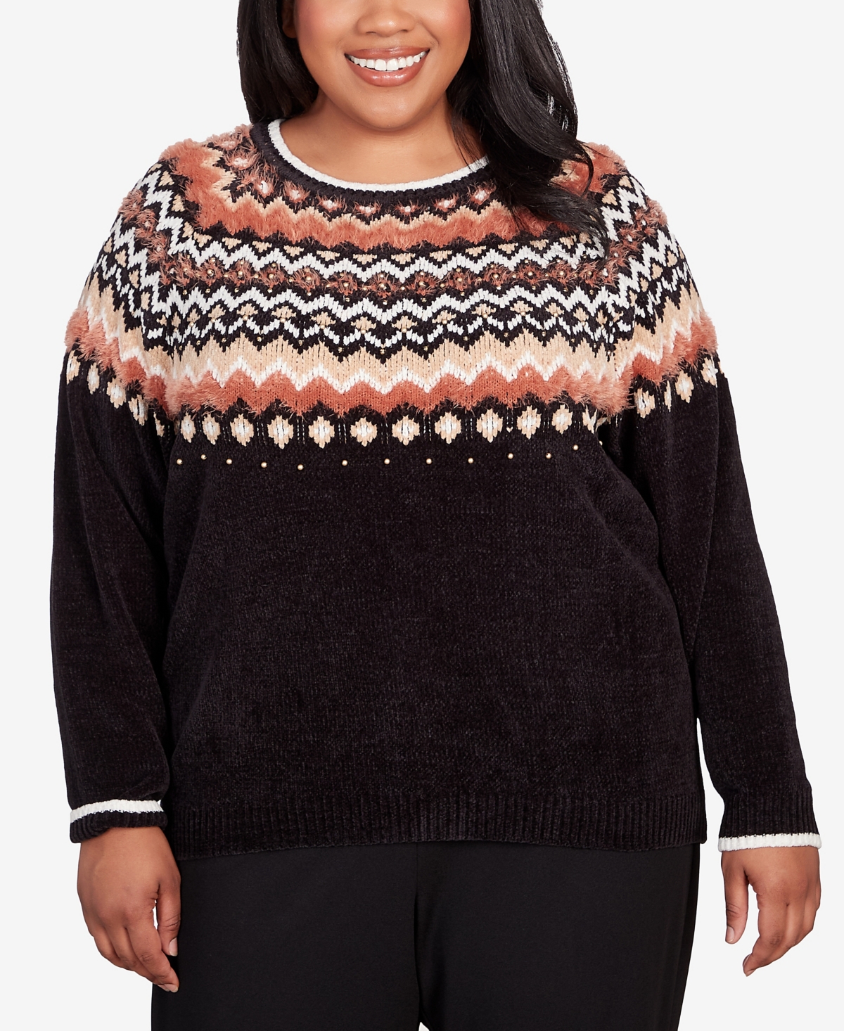 Shop Alfred Dunner Plus Size Park Place Classic Fair Isle Crew Neck Sweater In Multi