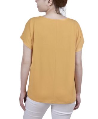 Petite Short Sleeve Knit Top with Hardware