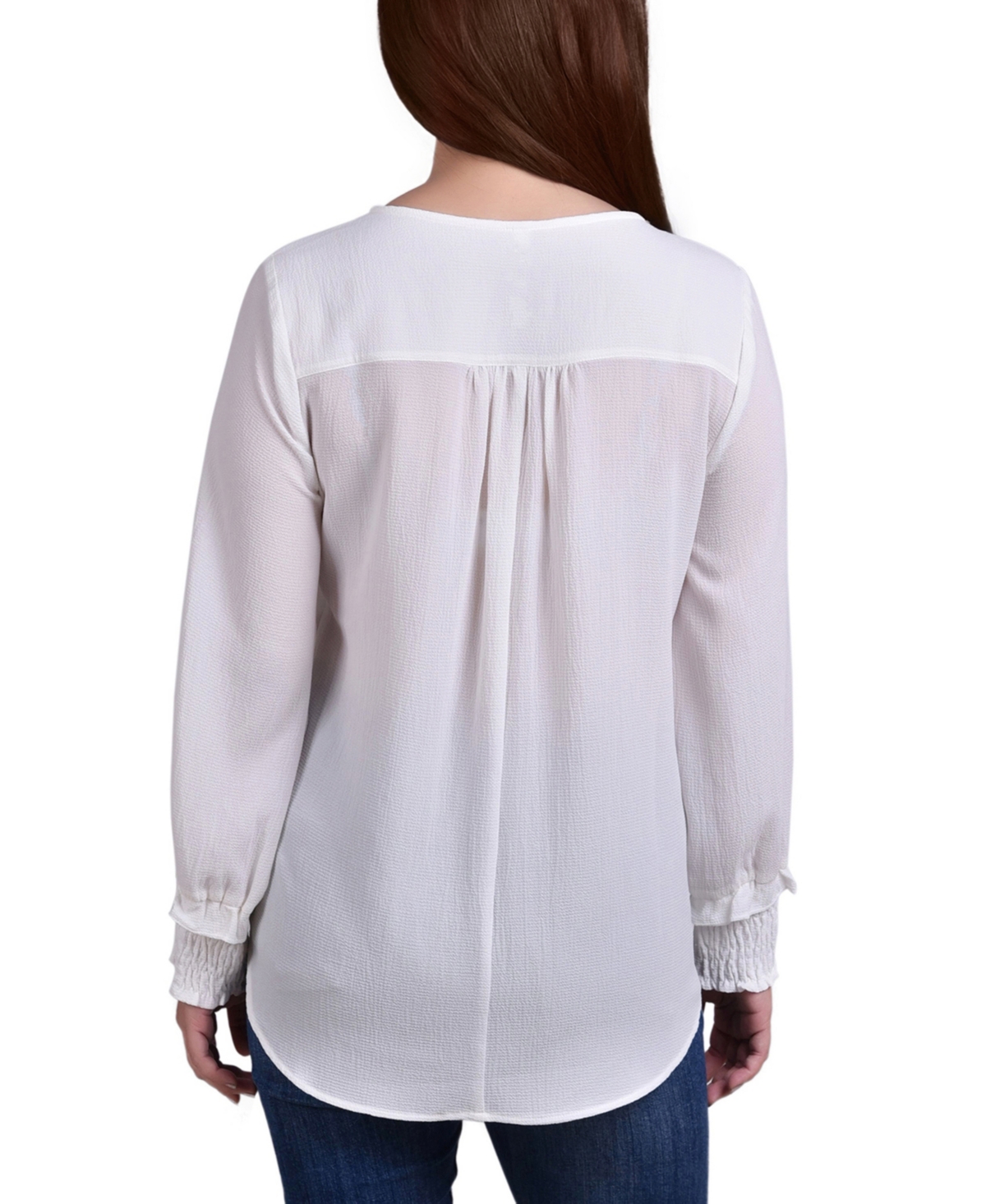Ny Collection Petite Long Sleeve Crepe Blouse