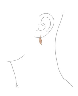 Heavenly Spiritual Symbol Cubic Zirconia Pave CZ Guardian Angel Wing Feather Lever back Dangle Earrings Sterling Silver French Wire