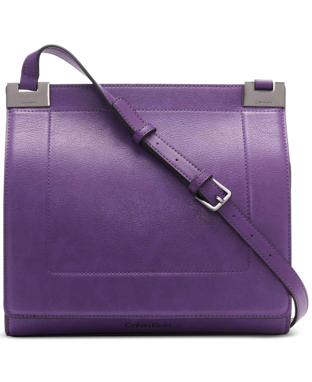 Calvin Klein Palm Double Compartment Flap Crossbody With Accordion Gusset In Grape
