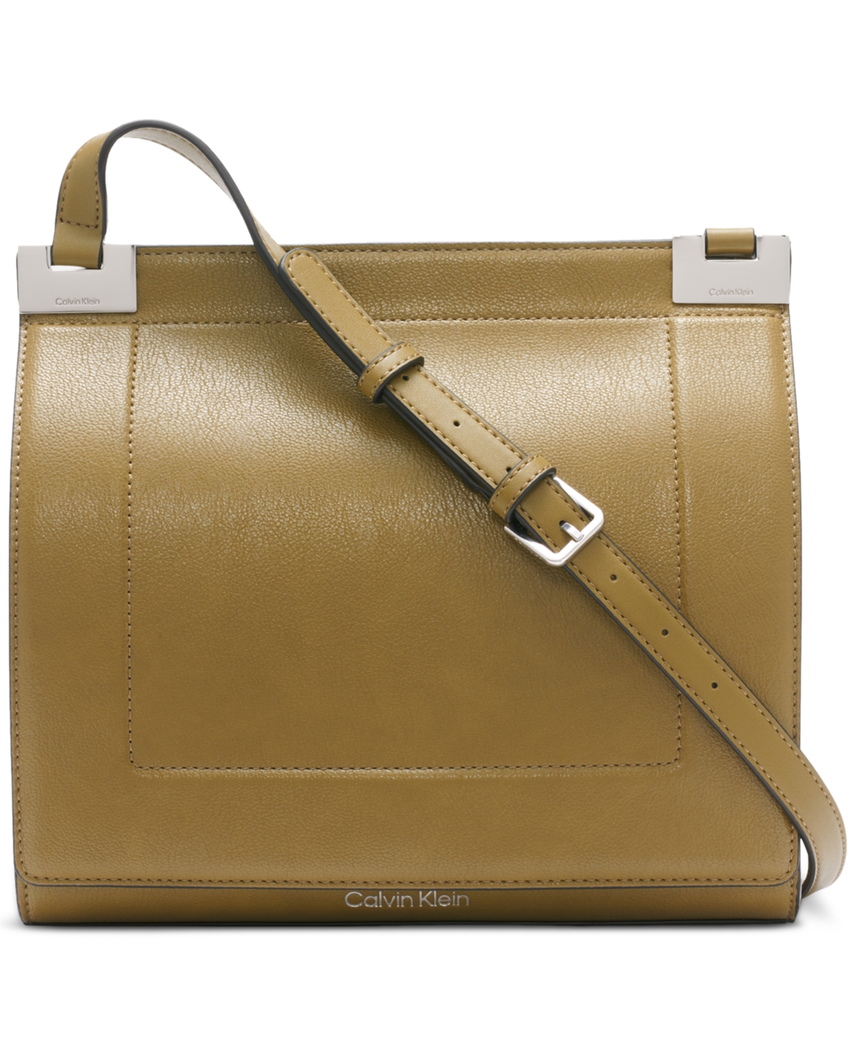 Calvin Klein Palm Double Compartment Flap Crossbody With Accordion Gusset In Olive Branch