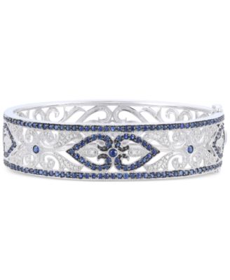 Sterling Silver Bracelet, Sapphire (3-3/4 ct. t.w.) and Diamond (1/4 ct. t.w.) Heart Bangle (Also Available in Ruby)