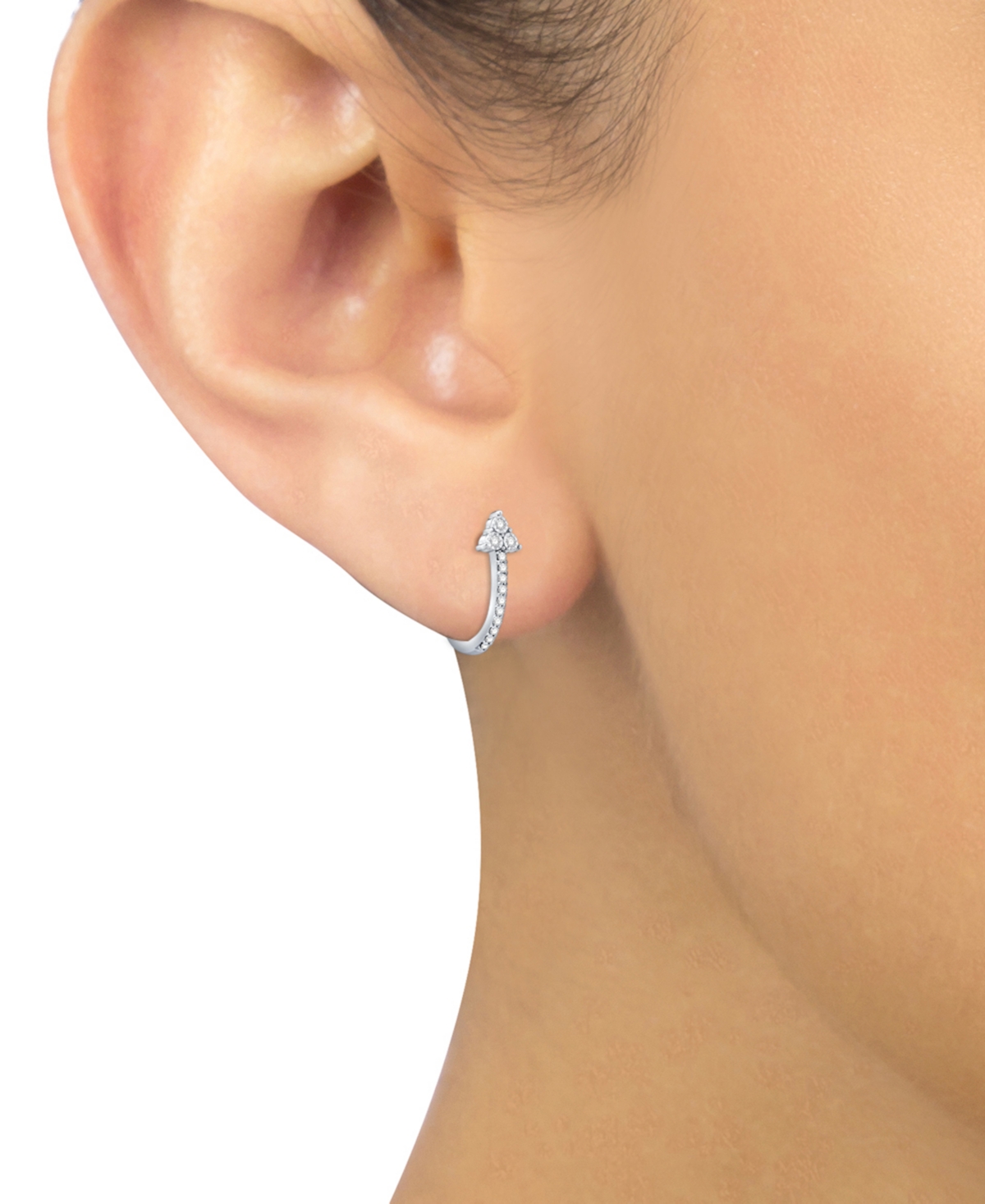 Shop Macy's Diamond Triangle Cluster Oval Hoop Earrings (1/10 Ct. T.w.) In 10k White Gold