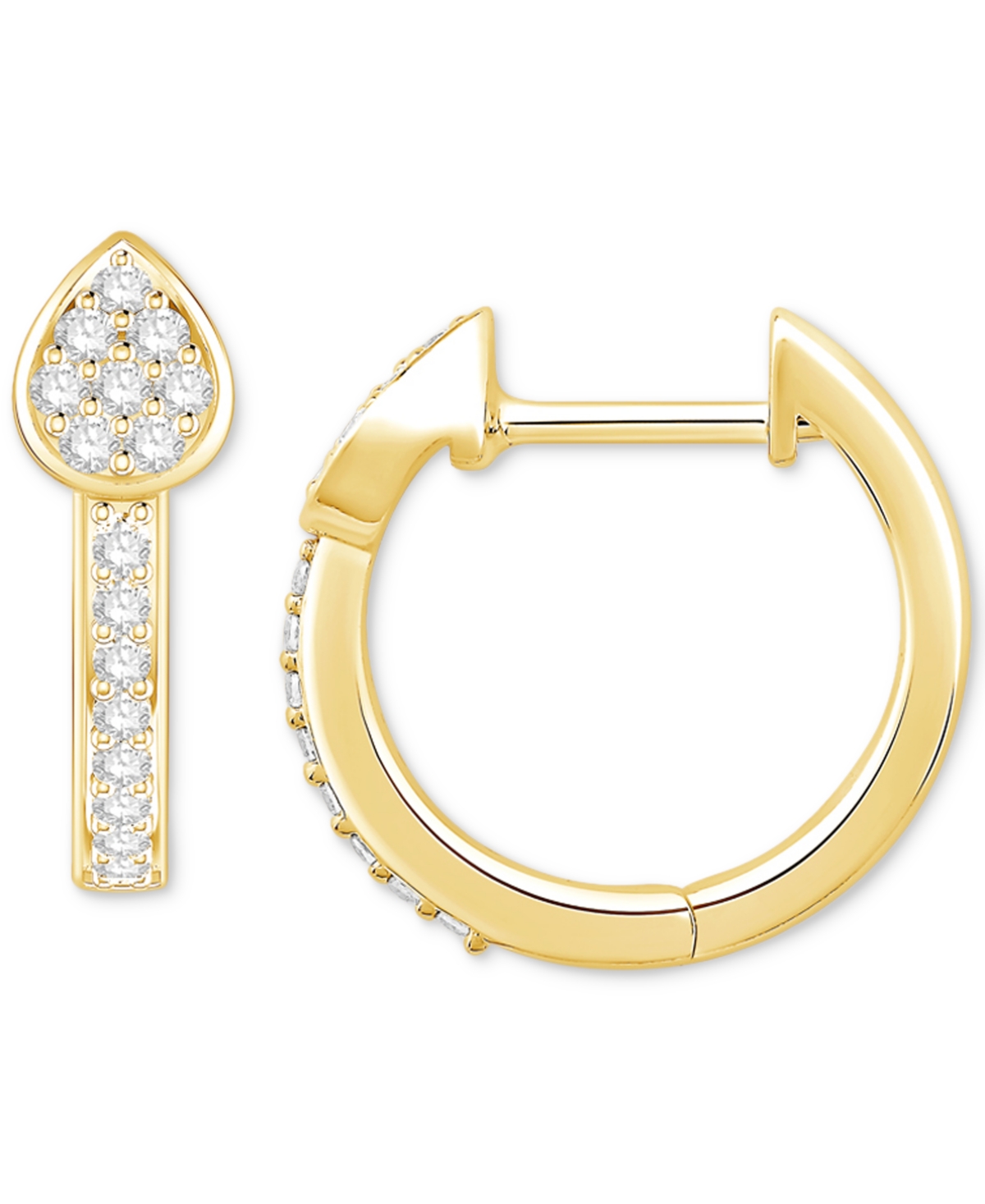 Macy's Diamond Teardrop Cluster Small Hoop Earrings (1/5 Ct. T.w.) In 10k Gold In Yellow Gold
