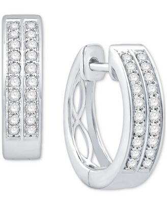 Macy's - Diamond Double Row Small Huggie Hoop Earrings (1/5 ct. t.w.) in 10k White Gold