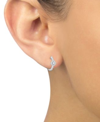 Diamond Halo Small Hoop Earrings (1/6 ct. t.w.) in 10k White Gold