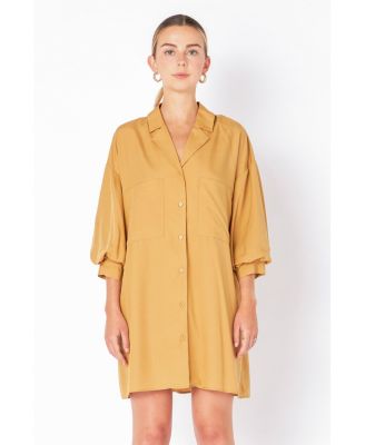 Women's Blouson Sleeve Belted Shirt Dress