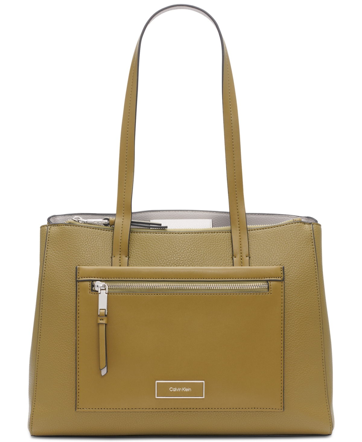 Calvin Klein Hadley Colorblocked Large Triple Compartment Tote In Olive Branch