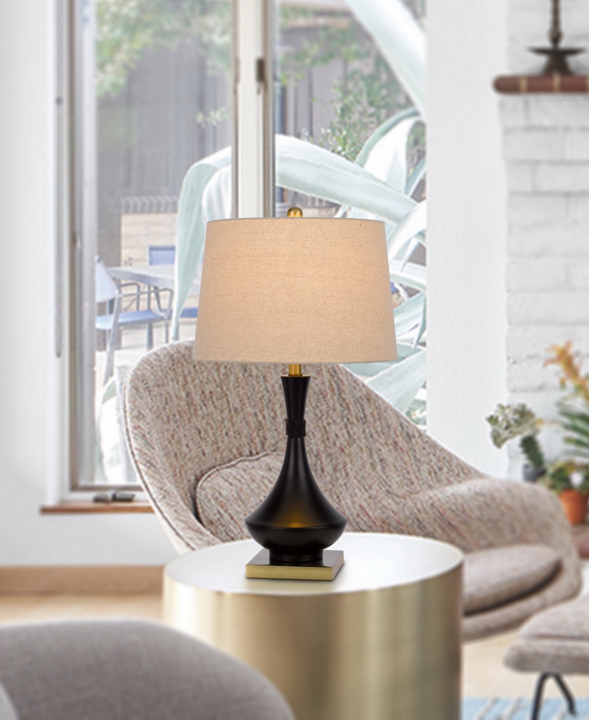 Cal Lighting 26.5" Height Metal Table Lamp Set In Black,antique Brass