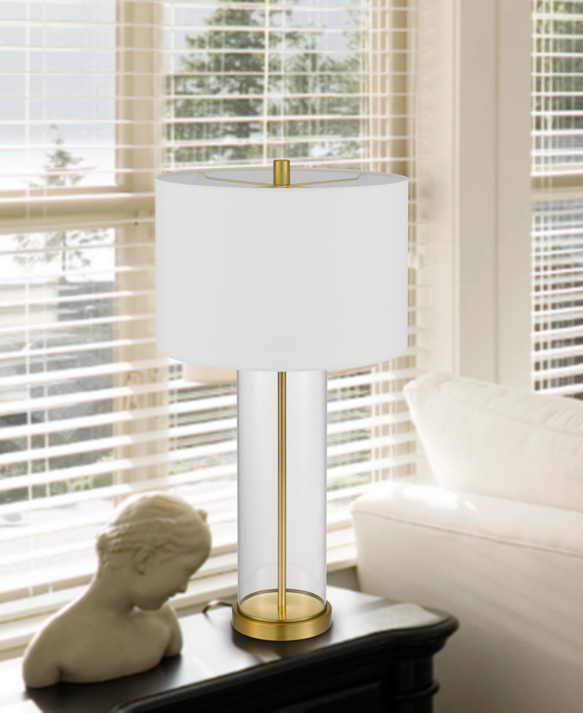 Cal Lighting Hookerton 29" Height Glass Table Lamp Set In Antique Brass