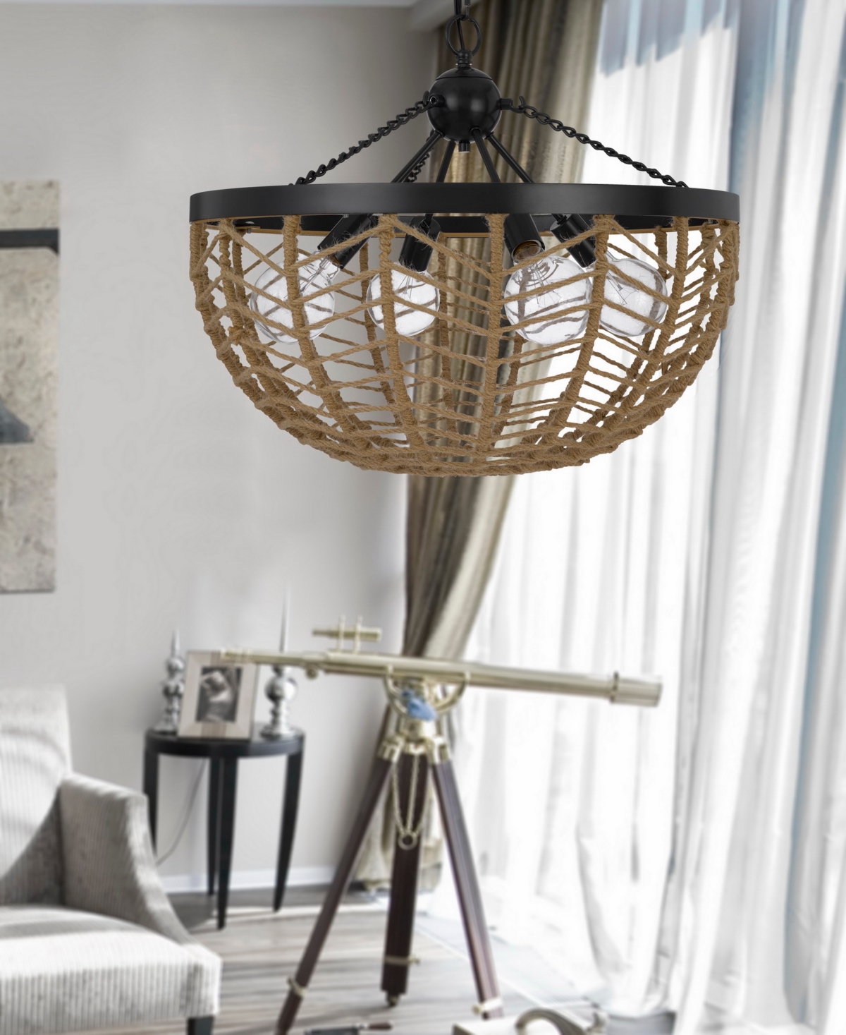 Cal Lighting Lillington 4 Light 20.375" Height Metal Pendant In Burlap,black