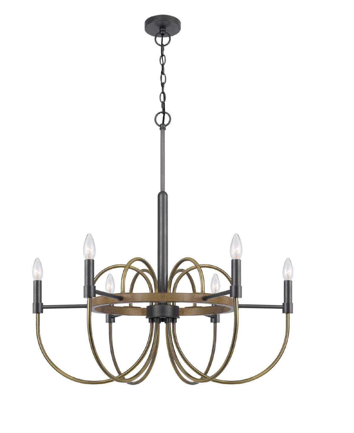 Cal Lighting Seagrove 6 Light 31" Height Metal Chandelier In Antique Brass,charcoal Gray,wood