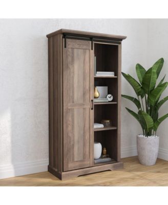 Finnoula Farmhouse Storage Cabinet, Semi-Open Storage With Sliding Barn Door